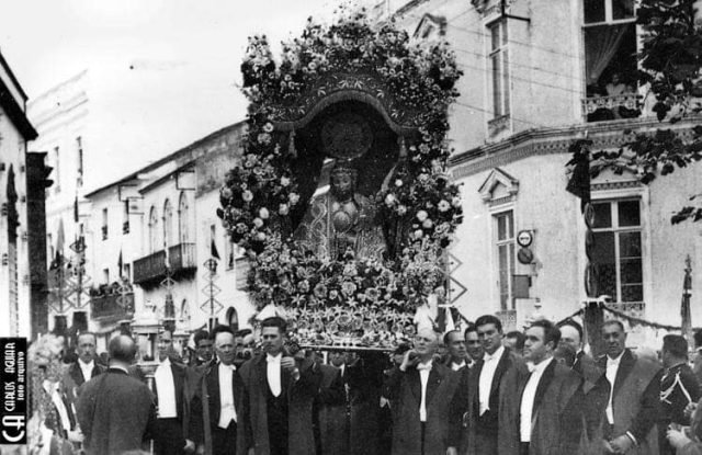 Jesus Statue for the Santo Cristo Feast Procession in Azores Sao Miguel, historical picture from the late 1960s